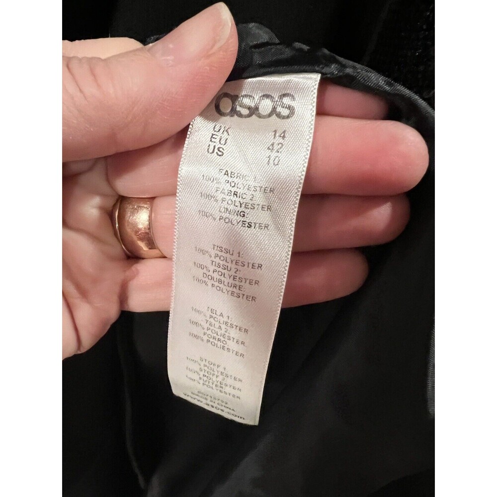 ASOS Jacket Womens Sz 10 Hook Front Black Sequin Blazer Party Cocktails Swifty - Picture 6 of 7